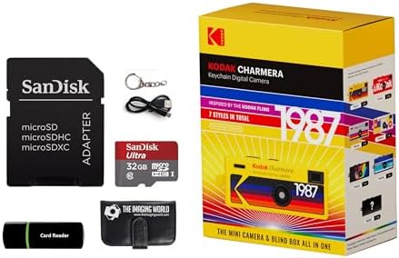 Kodak Charmera Key Chain Digital Camera (Random Style Blind Box) with 32 GB Micro SDHC Card and Reader, Memory Card Wallet Bundle