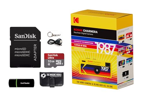 Kodak Charmera Key Chain Digital Camera (Random Style Blind Box) with 32 GB Micro SDHC Card and Reader Memory Card Wallet Bundle