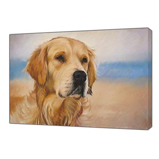 Golden retriever ritad med kol mjukt pastelltryck på inramad kanvas väggkonst heminredning redo att hänga 40 x 30 tum – 38 mm djup