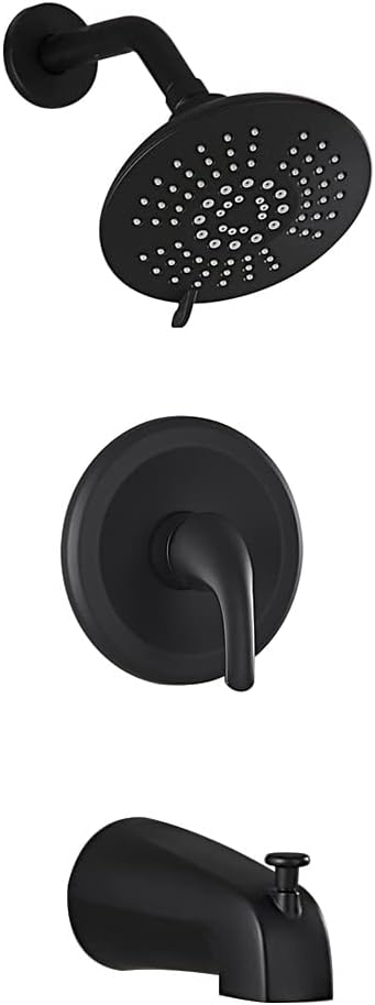 Shower Faucet Set with 5-models Sprayer 6 Inch Rainfall Round Showerhead and Tub Spout Bathtub Faucet Kit Shower Tub Faucet Set Complete Tub Shower Trim Kit with Solid Brass Rough-in Valve Matte Black