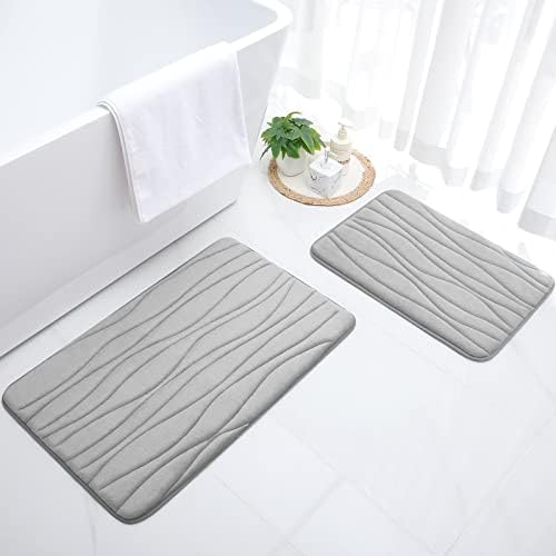 smiry Memory Foam Bath Mat, Extra Soft Non-Slip Bathroom Mat Absorbent Machine Washable Bath Floor Rugs for Bathroom, 40 x 60 cm, Grey