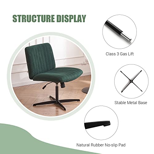 April Game Corduroy Fabric Wide Seat Office Desk Chair, 360° Swviel Armless Living Room Chair With No Wheels, Mid-Back Height Adjustable Ergonomic Computer Task Chair, Green #TOP3