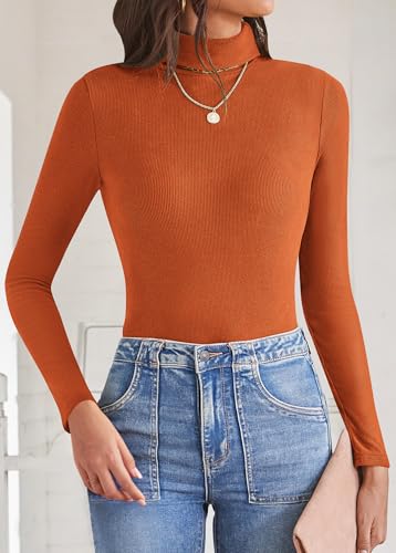 Poetsky Womens Turtleneck Long Sleeve Tops Fall Slim Fitted Shirts Ribbed Thermal Underwear Tops2