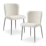 Couleur blanc écru Mobilier-Deco AZEL - Lot de 2 chaises Tissu Bouclette Blanc écru piètement métal Noir