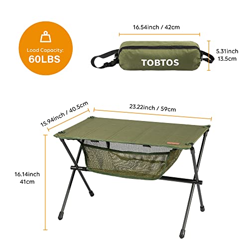 Tobtos Folding Camping Table, Portable Hard Top Camp Table With Mesh Storage And Carry Bag, Small Camping Table For Outdoor, Backpacking, Bbq, Beach, Fishing (Green) #TOP2