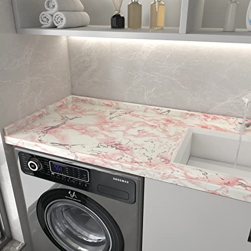 Voleaar Pink Marble Contact Paper 15.7 X 393.7 Inches Peel And Stick Wallpaper Vinyl Film Self Adhesive Removable Waterproof Wall Paper For Countertop Cabinet Bathroom Kitchen Furniture Shelf Liner #TOP5