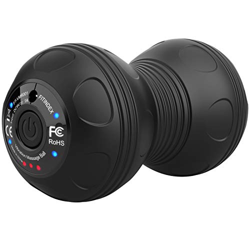 FITINDEX Vibrating Peanut Massage Ball, 4 Speed High Intensity, Rechargeable Portable Electric Massage Ball for Deep Tissue Massage Muscle Recovery Fitness Pressure Relief and Pain Release