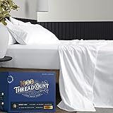 TEXAS LINEN CO. Pure Cotton Bed Sheets (Queen, 1000 Thread Count) White Sheets and Pillow Cases Set (4 Piece)– Cotton Sheets Queen Size Bed- Sateen Weave Sheets- 16” Queen Deep Pocket Sheets