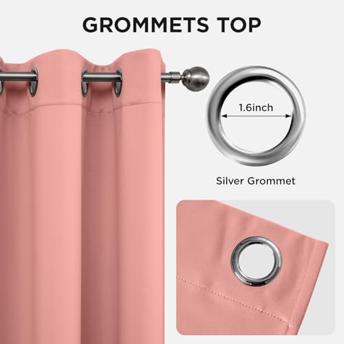 Image of Joydeco Blackout Curtains for Bedroom 52 x 54 Inch, Eyelet Thermal Insulated Energy-saving Drapes for Room Darkening Light Filtering, Short Window Treatments 54 Inch Drop, 2 Panels - Dream Pink