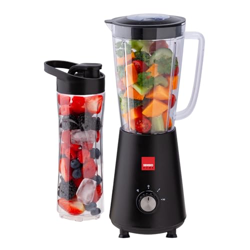 Sensio Home Personal Blender Smoothie Maker – BPA Free 1L Jar & 600ml Portable Sports Bottle, Electric Blender for Fruit, Vegetables, Protein Shakes, Crush Ice & Frozen Fruit, 2 Speed + Pulse 350W