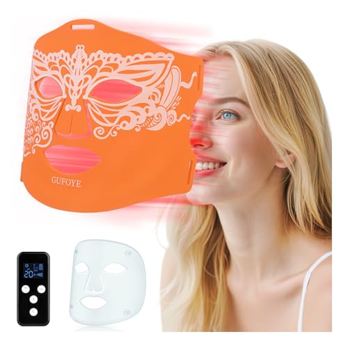 Red Light Therapy for Face Mask with Ice Compress, 850nm Infrared Red Light Therapy, 7+1 Light Modes Led Face Mask Light Therapy, Level 5 Timing, 3000mAh, Led Mask Light Therapy for Home, Orange