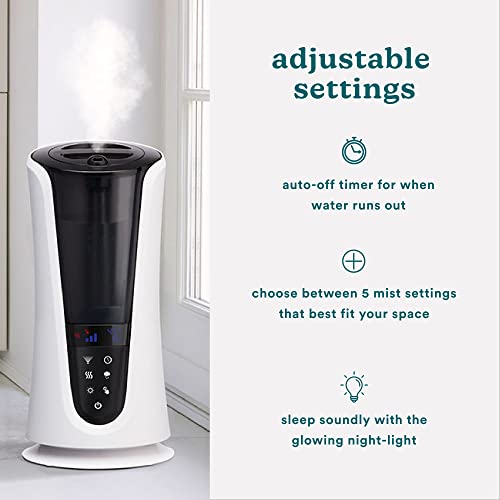 Homedics Ultrasonic Humidifier – Large Deluxe Air Humidifiers for Bedroom, Plants, Office – Cool and Warm Mist Humidifiers, Essential Oil Pads and Built-In Timer, 5 Mist Settings, White and Black by Homedics - Used condition - Image 4