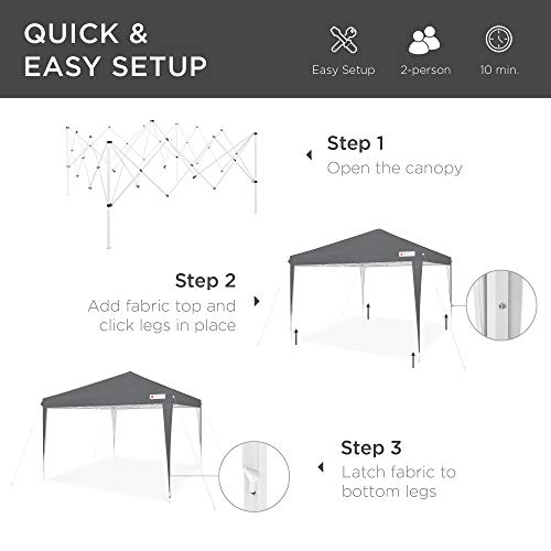 Best Choice Products 10x10ft Pop Up Canopy Outdoor Portable Folding Instant Lightweight Gazebo Shade Tent w/Adjustable Height, Wind Vent, Carrying Bag - Dark Gray