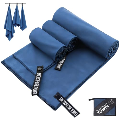 Asciugamano Palestra Set di 3, Grande 152x76cm, Medio 80x40cm, Piccolo 40x40cm - Asciugamano Microfibra Asciugatura Rapida, Asciugamani Palestra per Fitness, Sport, Piscina, Spiaggia, Viaggio