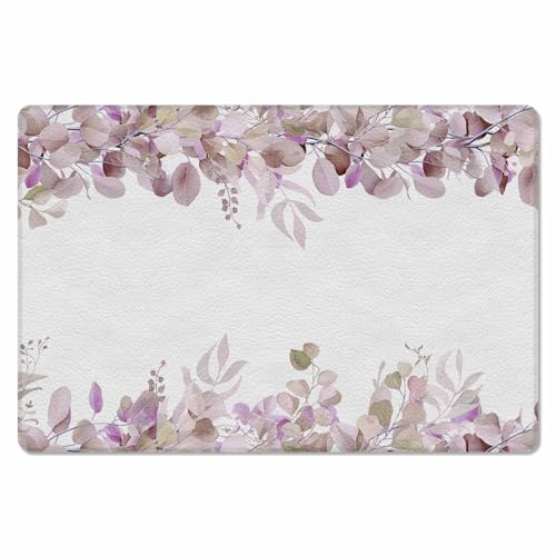 Watercolor Leaves Kitchen Bath Door Mat Cushioned Runner Rug,Washable Welcome Floor Sink Antifatigue Mat,Waterproof & Non-Slip Comfort Standing Doormat,Modern White Botanical Eucalyptus 24