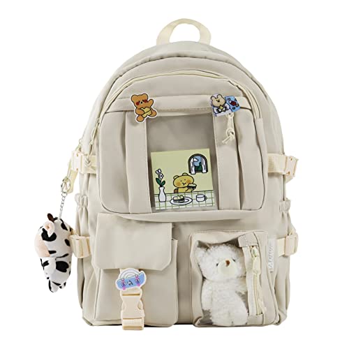 AoMoon Mochila Kawaii, linda mochila pastel para adolescentes e estudantes, com broche Kawaii e acessórios fofos, Branco - C, One Size, Kawaii