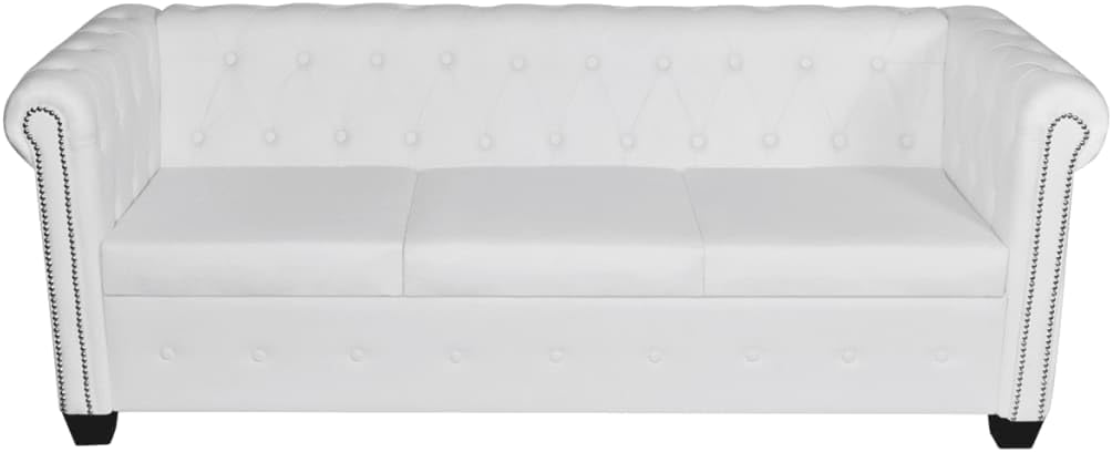 Sofa White Faux Leather 2-Seater and 3-Seater Chesterfield Sofa Living Room Furniture