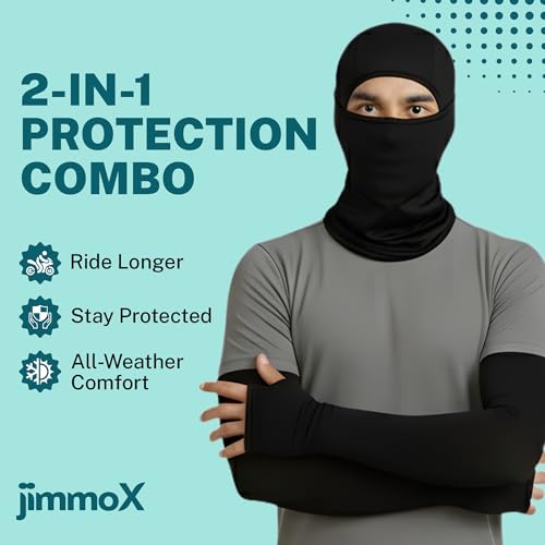 Image of Balaclava Full Face Mask with Arm Sleeves for Men & Women | UV Protection Cooling Combo for Bike Riding, Cycling, Running & Outdoor Sports | Breathable Quick Dry Stretchable Riding Gear