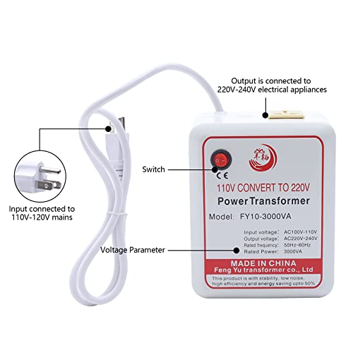 Voltage Converter Transformer 3000W Step UP Voltage Converter Adapter Voltage Converter from 110V to 220V High Performance Step-up Transformer for Various Electrical Appliances3