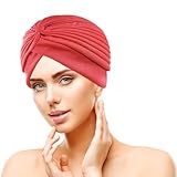 iLamvie Africano Turbante para Mujer Gorro de Nudo Pre Atado Suave Pañuelo de Cabeza Plisada de Moda Gorra de Dormi,para Dormir, Pañuelo para Dormir Suave y cómodo (Rojo)