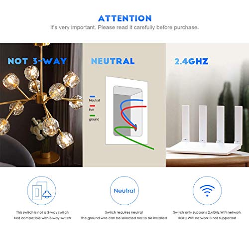 Smart Light Switch,Touch WiFi Smart Switch Compatible with Alexa Google Home and IFTTT,Timer and Remote Control,No Hub Required(3 Gang)