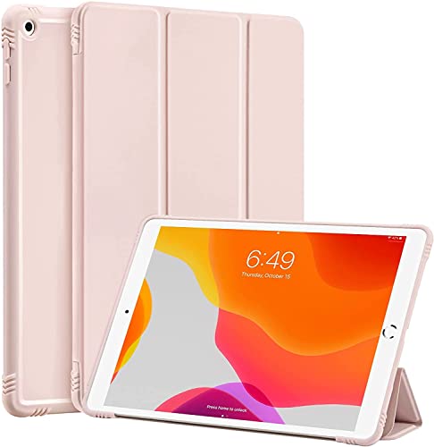 Image of SwooK Case for iPad 9th /8th /7th Generation,iPad 10.2-inch Soft TPU Back Protective Cases [Shock Absorption] Slim Lightweight Trifold Stand Smart Cover, Auto Wake /Sleep (Pink, Ipad 10.2 inch)