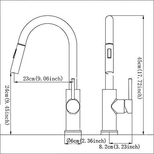 Dimensional drawing of the HomeLava Kitchen Faucet showing height, spout reach, and base diameter