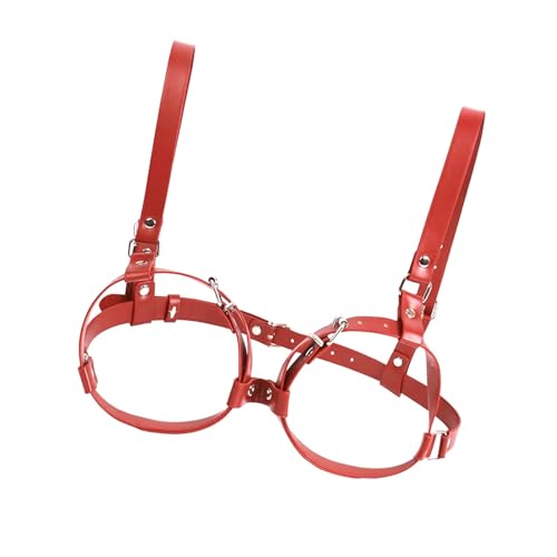 BDSM Bondage Sex Spielzeug für Paare ,Faux Leder Harness Lingerie Bondageset ,Sexy Dessous Damen für Sex Fetisch, Brust Fesseln für Frau, SM Fesseln Sexspielzeug, für Körbchengrößen B bis E (Rot)