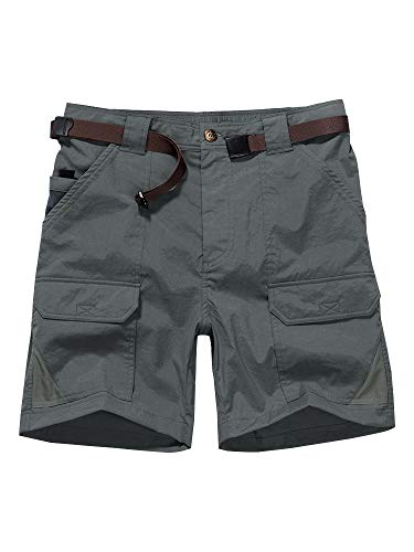 Men's Outdoor Casual Expandable Waist Lightweight Water Resistant Quick Dry Cargo Fishing Hiking Shorts (6018 Dark Grey 32)