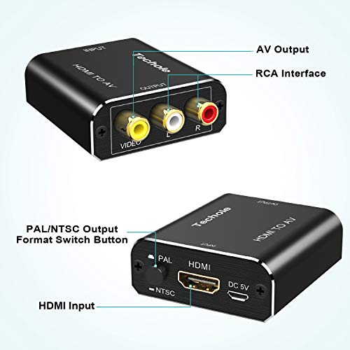 HDMI to RCA Audio Converter- Techole Aluminum HDMI to AV 1080P Converter HDMI to 3RCA CVBS AV Composite Video Adapter Supports PAL/NTSC for Amazon Fire TV Stick, Roku, Apple TV, PC, Laptop, Xbox, HDTV