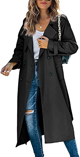 Loalirando Damen Trenchcoat Zweireiher Langer Mantel Klassische Herbst...