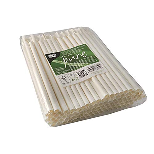 PAPSTAR 87992 100 cannucce con cucchiaio, carta "pure" Ø 8 mm · 20 cm bianco >>>In cartone 800 pezzi