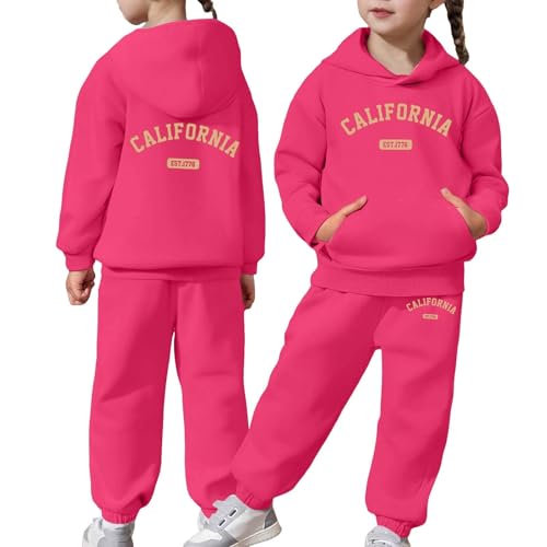 Generisch Chándal infantil para niña y niño, cálido, manga larga, sudadera con capucha, pantalones y conjunto para invierno, Rosa intenso., 4-5 años
