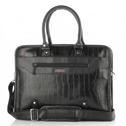 Image of SINSH Laptop Briefcase For Men | Professional Office Work Leather Bag 15.6 Inch Water Resistant With Multiple Organisers | Executive Business Crocodile Finish Onir