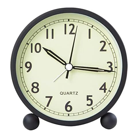 Alarm Clock Bedside, TACHIO Non Ticking Analog round Alarm Clocks with Night Light Battery Operated Quartz Clock for Office Bedroom (Black) Cover