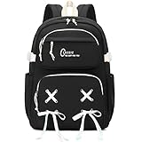 [El-fmly] リュック バックパック 可愛いリボン 背面ポケット付き 大容量 通学 旅行 (ブラック)