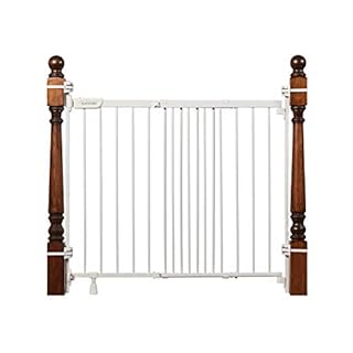Summer Infant Metal Banister & Stair Safety Baby Gate, Fits Openings 31-46” Wide, White Metal, For Doorways and Stairways, 32.5” Tall Walk-Through Baby and Pet Gate