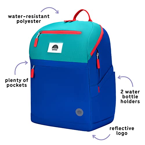 Uninni 16" Kid's Backpack For Girls And Boys Age 6+ With Padded, And Adjustable Shoulder Straps. Fits For Height 3'9" Above Kids (Color Block Blue/Green) #TOP3