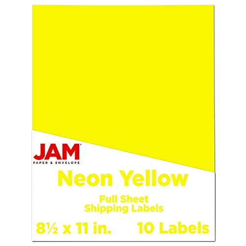 JAM PAPER Full Sheet Shipping Labels - Printable Sticker Paper - 8 1/2 x 11 - Neon Yellow - 10 Full Pages/Pack