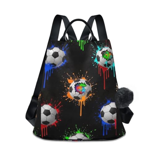 Sac à dos femme antivol noir motif football pour voyager sans stress