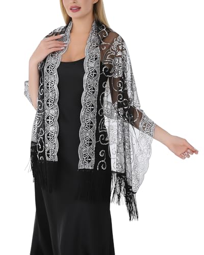 Sheer Sequin Floral Shawls and Wraps for Evening Dresses,Women Shawl for Formal Dress,Bridesmaid Gifts4