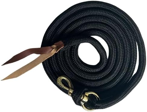 Black Horse Halter and 10 ft Lead Rope Bundle -Clinician Approved - Yacht Braided Rope with Perfectly Placed Knots & Leather Popper - Easy Clip Brass Hardware