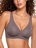 Tupirel Seamless V-Neck Bra for Women - Jelly Strip Support Wire Free Everyday Bralette, Back Smoothing Invisible Padded Bra, Body and Bra Supportive Comfort Bra -Coffee-M
