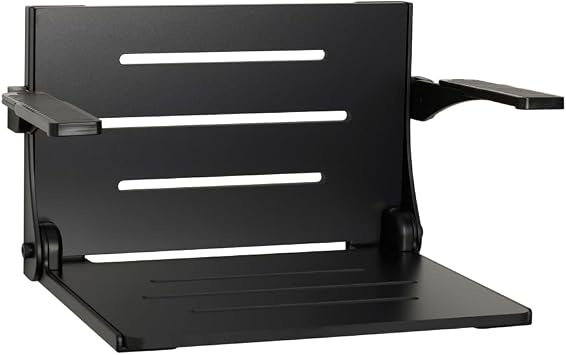 Seachrome Silhouette Comfort Folding Wall Mount Shower Bench Seat with Arms, Black Seat with Matte Black Frame