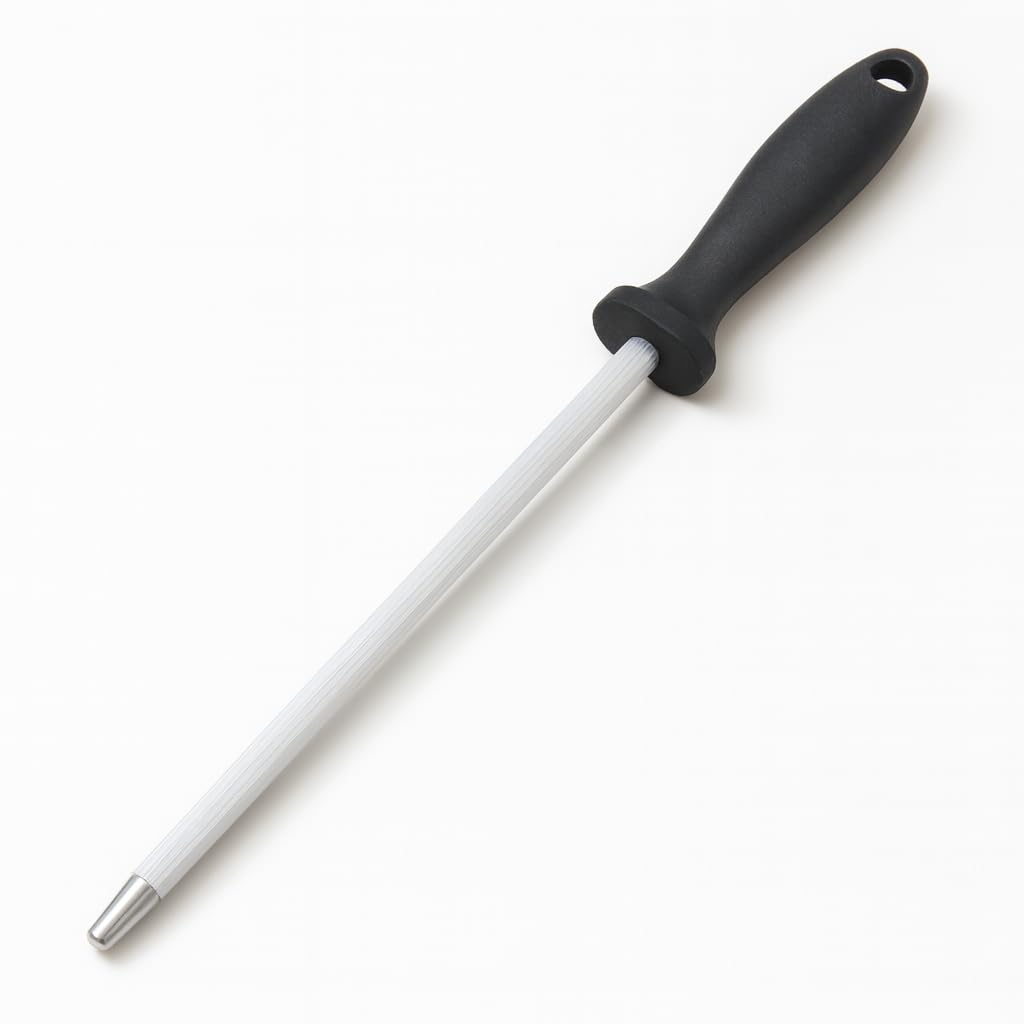 Machado Kitchen Knife Sharpener | Chef's Honing Edge Tuning Rod | Professional Diamond Brushed Sharpening Steel for Homes & Commercial Kitchens (6.30" Sharpening Area, 3.75" Handle Length) - (Black)-image-28