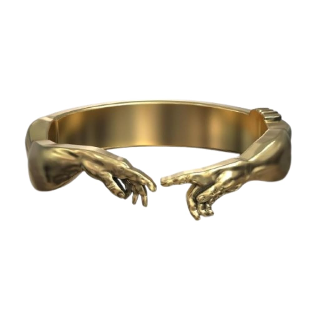 Adam Michelangelo Renaissance Hand God Giving Life Creation Unisex Ring 14K Gold Plated Adam Genesis Open Band Ring 925 Sterling Silver Handmade Personalized Kwanzaa Band Unique Jewelry