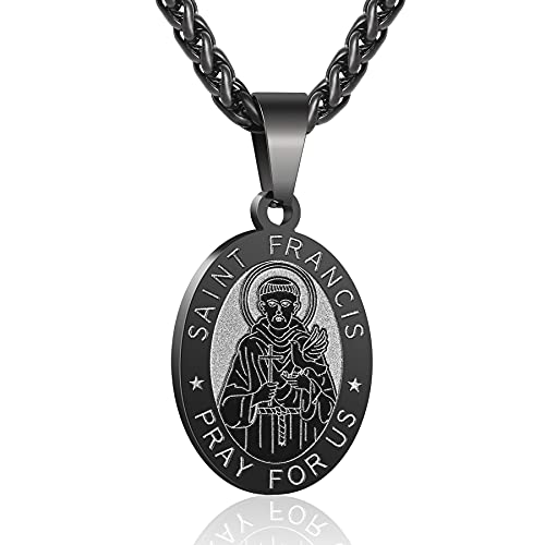 P. BLAKE Oval Saint Christopher/Michael/Joseph/Jude/Virgin Mary/Joseph/Francis/Patrick/Anthony/Benedict/Thomas Necklace for Men Women, Stainless Steel Catholic Patron Pendant with Chain 24 Inches