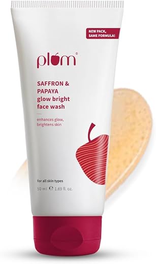 Plum Saffron &amp; Papaya Glow Bright Face Wash | Enhances Glow &amp; Brightens Skin | With Vitamin B5 | Fights Dull Skin | Non-Dr...