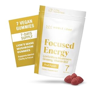 Lion’s Mane Mushroom Gummies for Focus and Energy – Focus Gummies for Adults with American Ginseng & B12 for Clarity & Natural Energy, Gluten Free, Fruit Punch Flavor, 7 Count