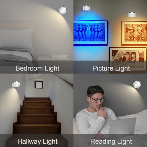 Image of LED Wall Sconces Set of Two, Rechargeable Battery Operated Wall Lights with Remote, Wall Lamp Wireless 3 Color Temperatures + 13 RGB & Dimmable Magnetic 360 Rotation (Two Pack White)